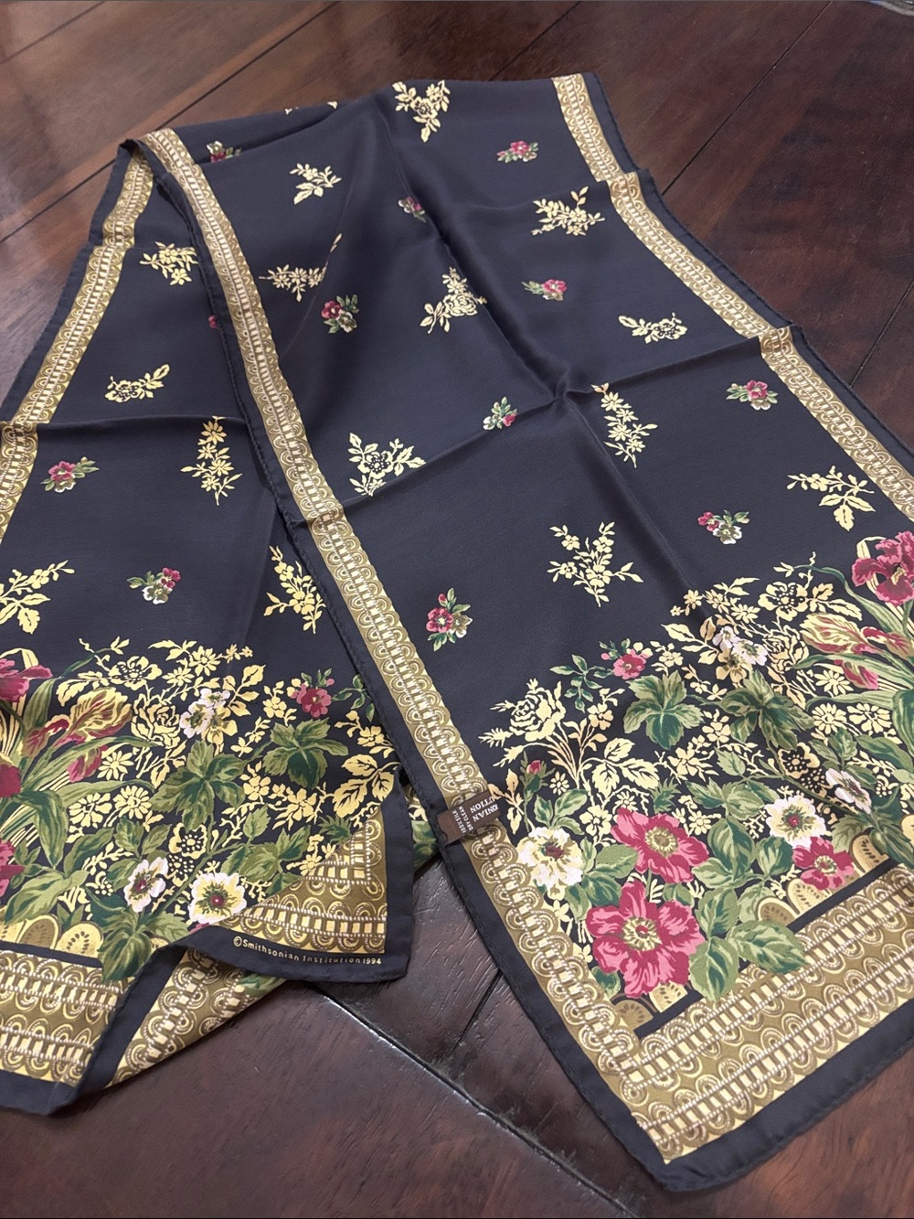 Vintage 1994 Smithsonian Institution Cascading Flowers Silk Scarf